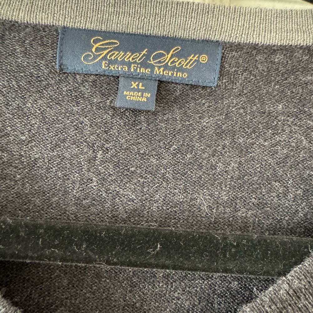 Garret Scott V-Neck Merino Wool Sweater - Black and Gray Argyle - Picture 2 of 6